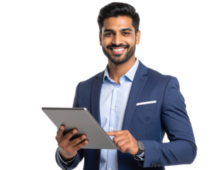 Indian Tech Executive Holding Tablet, Business Casual Attire, transparent