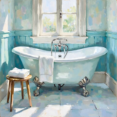 Vintage Bathroom with Clawfoot Bathtub and Soft Natural Light
