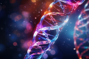 Creative 3D visualization of DNA structure with an artistic abstract backdrop