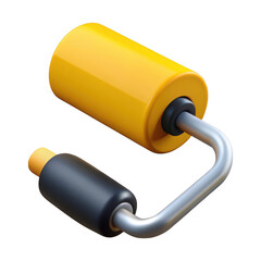 3d yellow paint roller tool isolated on transparent background