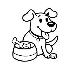 Fototapeta premium Happy dog cartoon character with bowl food and bone 