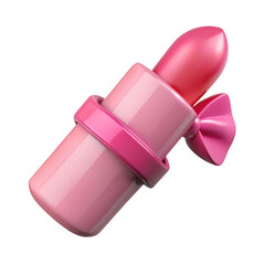 3d pink lipstick with bow accent isolated on transparent background