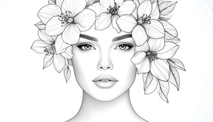 Woman with floral crown, monochrome