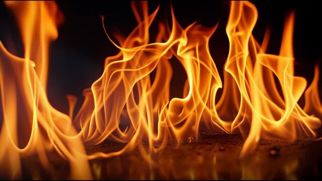 Vibrant Flames and Fiery Tendrils Intense Visual Display of Fire, Blaze, and Energy in Motion Against Dark Background