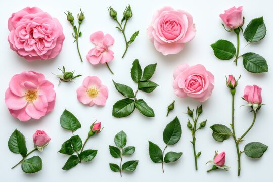 Soft Pink Roses Blossom Floral Beauty Romance Garden Delight Nature s Freshness on white background. Generative Ai
