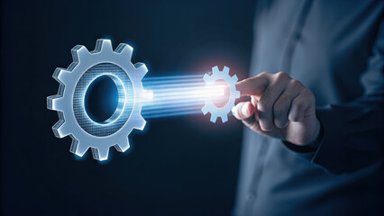 Innovative cogwheel symbolizing technology and data processing in digital environment