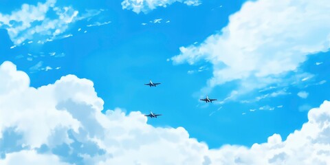 Jets Performing Aerial Maneuver in The Blue Sky