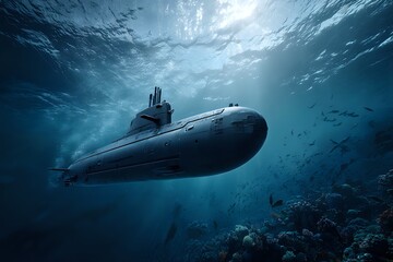 Fototapeta premium Modern Submarine Diving: Deep Blue Exploration