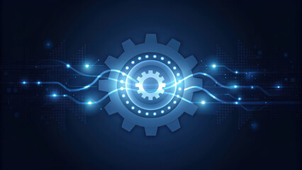 Digital gear with data flow symbolizes technology and innovation, showcasing connectivity