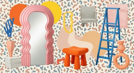 Colorful furniture and decor in playful design concept of dopamine design  