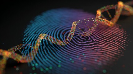 DNA helix emerges from fingerprint in 3D, linking genetics to identity. 