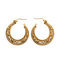 Hoop earrings gold isolated, Fashion jewelry piece, Stylish earwear item, Designer accessory prop, Bold round decor, Elegant outfit element