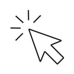 Outline icon of a large pointer with click rays, symbolizing direct selection or active interaction on screen. editable stroke. vector illustration