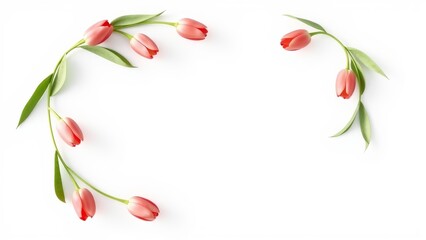 A beautifully crafted L-shaped wreath featuring tulips and hand-painted leaves, rendered in realistic 3D detail.