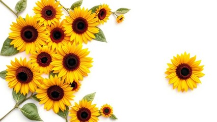 A vibrant tropical arrangement of hand-painted sunflower drops and leaves, full of lively energy and artistic flair.