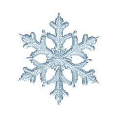 Snowflake crystal frozen white isolated, Natural winter element, Delicate ice pattern, Organic seasonal object, Decorative cold detail