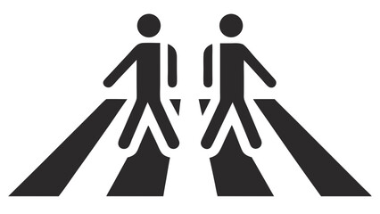 Two people walking across a crosswalk. The image is black and white