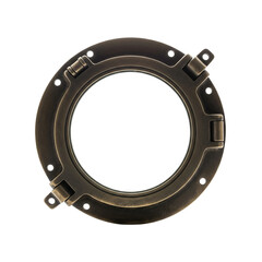 A weathered bronze porthole, isolated on transparent background, hinting at nautical adventures and distant horizons