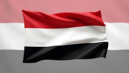 A close-up view of the Yemeni flag waving, showing its colors.