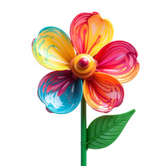 Spinning flower toy isolated, Transparent wind gadget, Compact garden object, Fun kinetic unit, Colorful bloom tool, Twirl decor piece, Whimsical prop