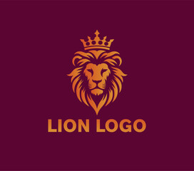 Golden Lion Head Logo with Crown on Royal Background