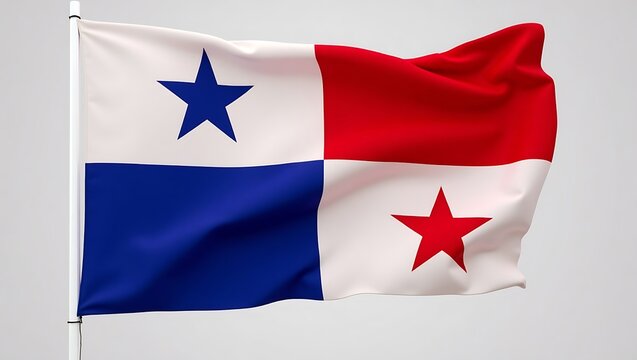 Panama flag waving in the wind against a plain background.