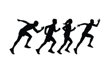 Running Silhouette Icons – Athletic Man and Woman Runners in Motion Vector Set