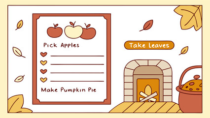 Cute hand drawn autumn to do list with apples fireplace basket and falling leaves perfect for seasonal activities and cozy vibes