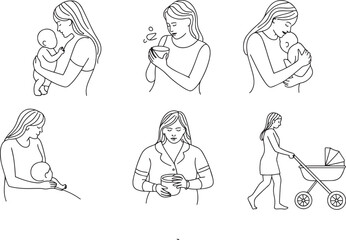 Mother baby bonding feeding stroller walk infant holding