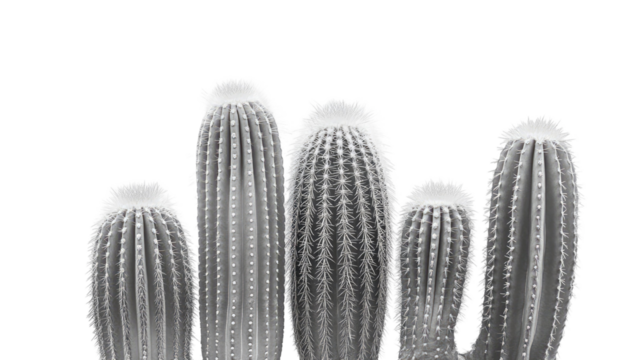 Cactus silhouette in black and white transparent PNG illustration on white background