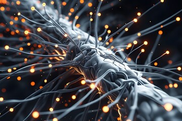 Futuristic Neural Network Synapse with Glowing Data Transmission