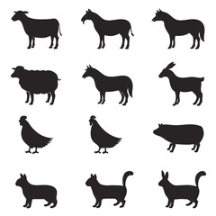 Obraz premium Black Silhouette Farm Animals Collection black fill