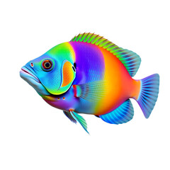 A Rainbow Parrotfish, with its beak-like mouth and stunning, brightly colored scales in shades of green, blue, and pink, swimming, isolated on a white background, 1:1 aspect ratio.

