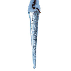 Icicle hanging clear frozen isolated, Natural winter cold object, Transparent ice element, Sharp frozen detail, Decorative seasonal component