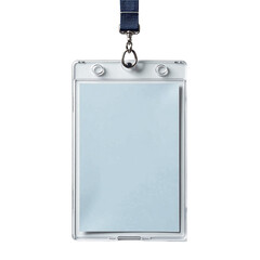 ID card holder transparent office clip badge isolated, Employee access pass object, Clear plastic detail, Hanging lanyard component