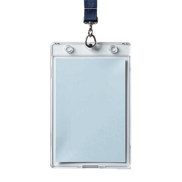 ID card holder transparent office clip badge isolated, Employee access pass object, Clear plastic detail, Hanging lanyard component
