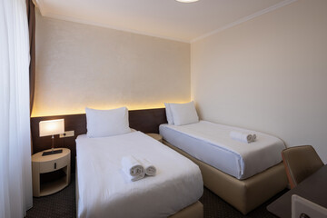 Interior of a double bed hotel room