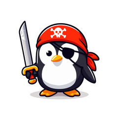 Pirate penguin with red bandana and sword. Perfect for themed restaurants, entertainment venues, and children's parties.