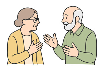 Elderly Couple Having a Friendly Conversation &ndash; Senior Communication Illustration

