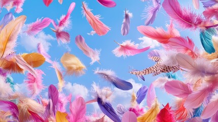 Fototapeta premium Fabric feathers and fringe moving in wind, bright background left clean