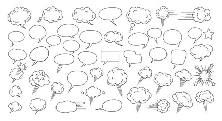 Collection of various hand drawn speech bubbles and thought clouds for communication concepts