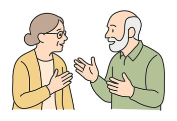 Elderly Couple Having a Friendly Conversation – Senior Communication Illustration

