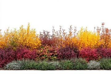 Autumn Plants Garden Colorful Bushes Landscape Design Nature Photography Outdoor on white background. Generative Ai