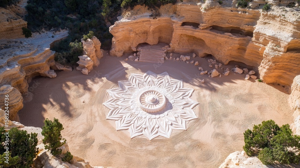 Fototapete mandala structure casting shadows on desert floor with clear text space