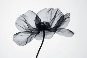 Ethereal beauty A monochrome poppy in delicate detail nature s fragile artwork on white background. Generative Ai