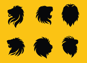 Collection of Black Lion Head Silhouettes on Yellow