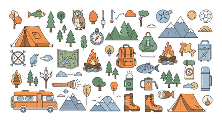 Outdoor adventure camping gear mountain forest nature travel elements