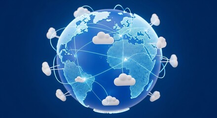 Obraz premium Digital Earth Globe Global Network Connection with Clouds