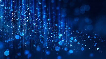 Futuristic blue bokeh background banner with dark contrast and glowing abstract light texture for modern business data technology design