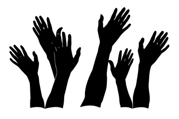 Obraz premium Hands raised in silhouette, support and unity shown